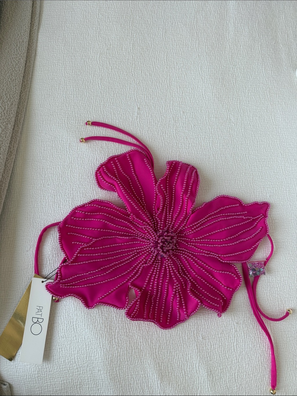 PatBO Hot Pink Beaded Flower Top